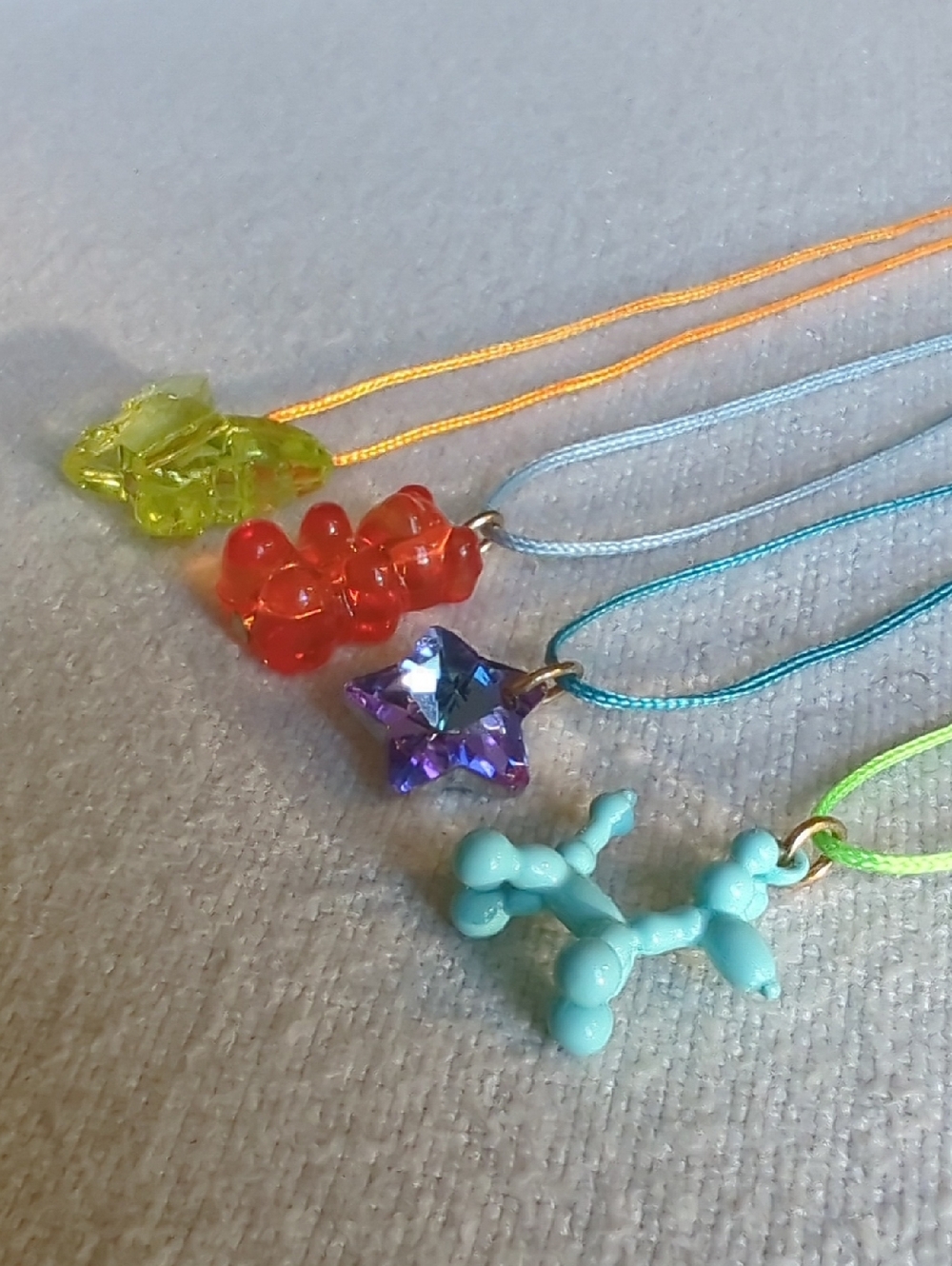 Set Of 4 Colorful Y2K Style Necklaces - Butterfly, Gummy Bear, Star, Balloon Dog